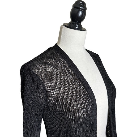 Ines De la Fressange Paris Uni Glo Linen Blend Open Front Black Cardigan S - Picture 3 of 7